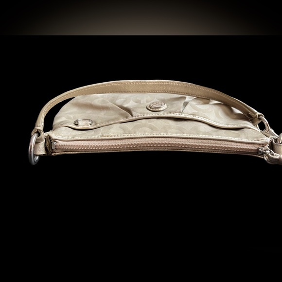 COACH Op Art Satin/Leather Small Handbag Shoulder Bag Beige - Picture 7 of 10